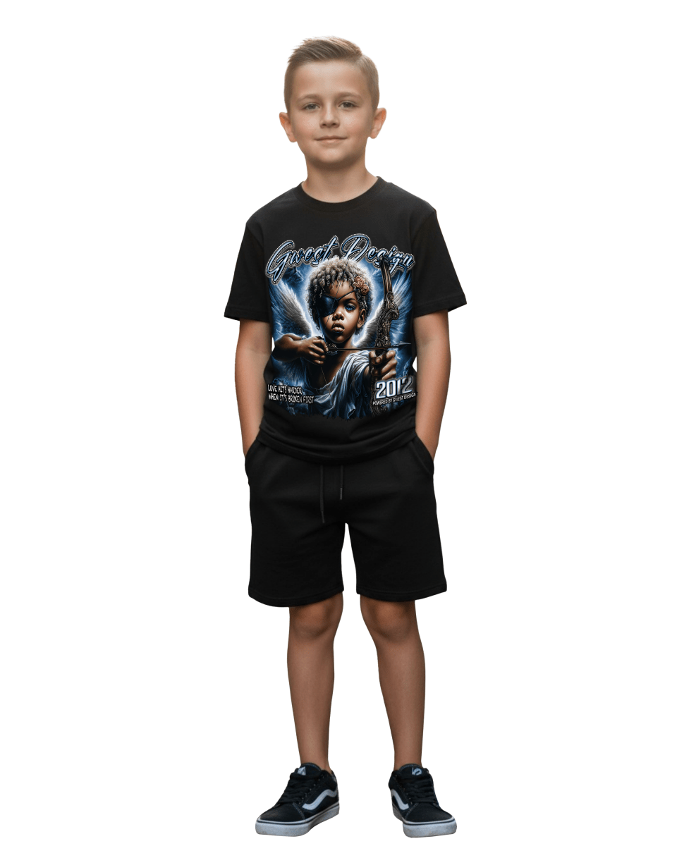 G West Kids Broken Angel Tee in Black, front view