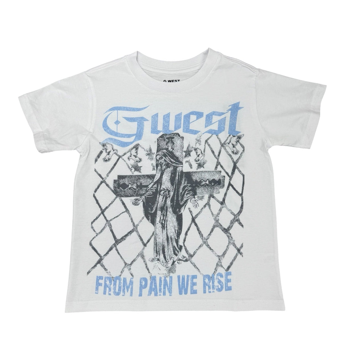 G West Kids From Pain We Rise Tee in White/Grey/Light Blue