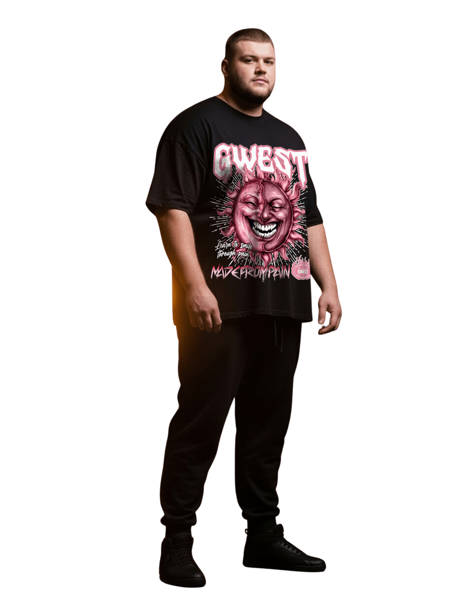 G West Big & Tall Rhinestone Pain & Peace Tee in Black/Pink, front view