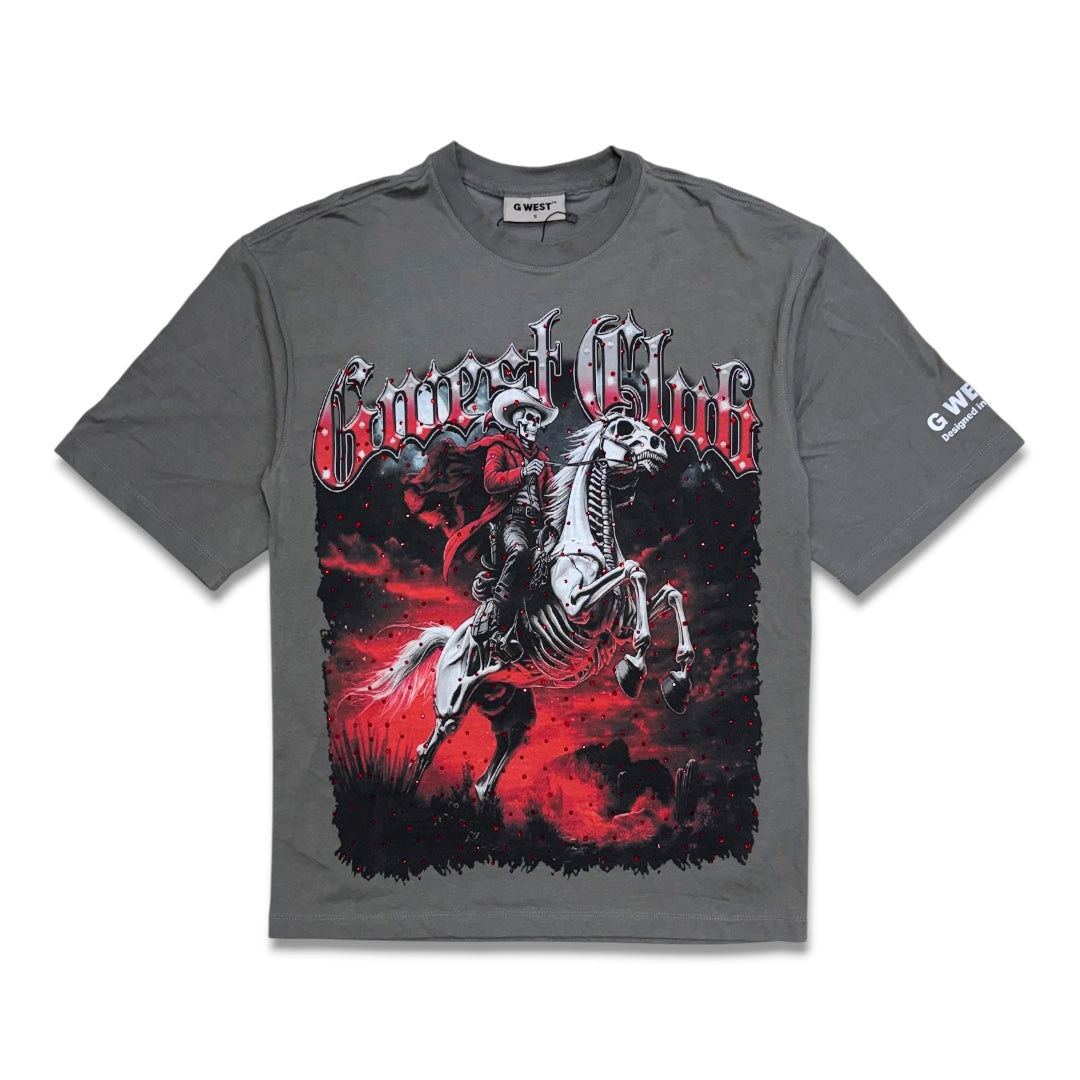 G West Rhinestone Rider Of Flames Double Side Tee in Charcoal/Red/Black