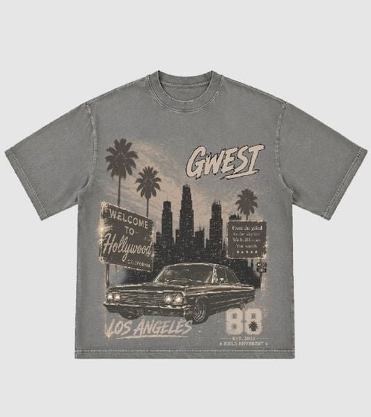 G West Welcome To Hollywood Premium Tee in Brown Oil Wash/Brown