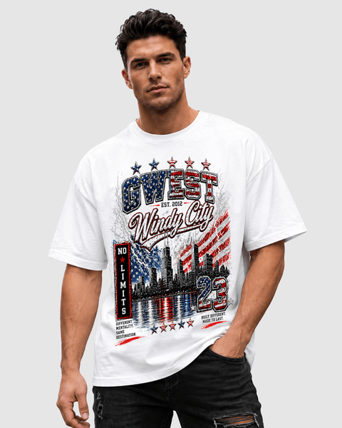 G West Windy City Tee in White/Red/Blue