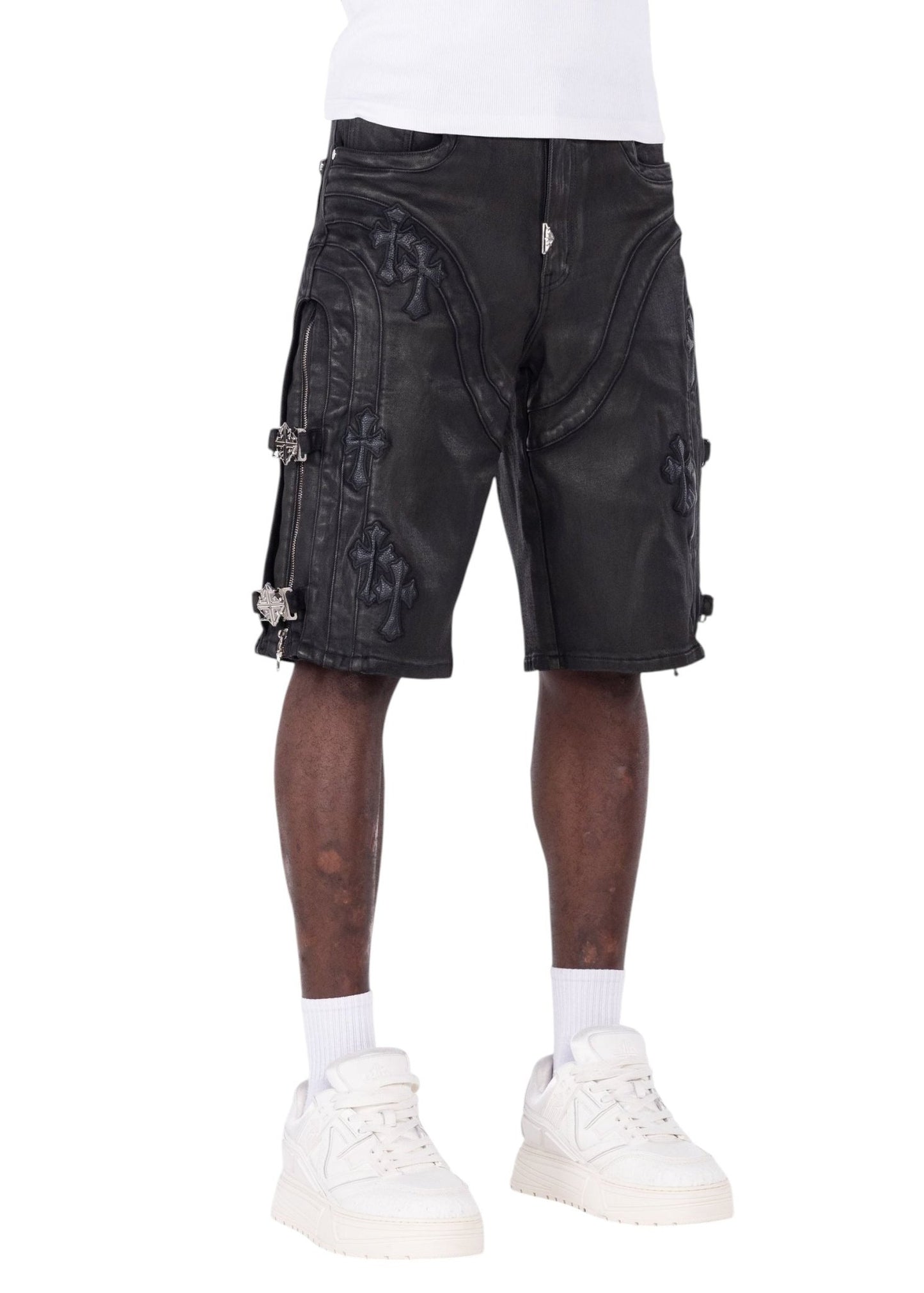 Guapi All Black Cross Buckle Shorts from On Time Fashions – Shorts by HAVEN, Birmingham AL’s 1 fashion store and premier destination for streetwear, suits, kids fashion, and big & tall