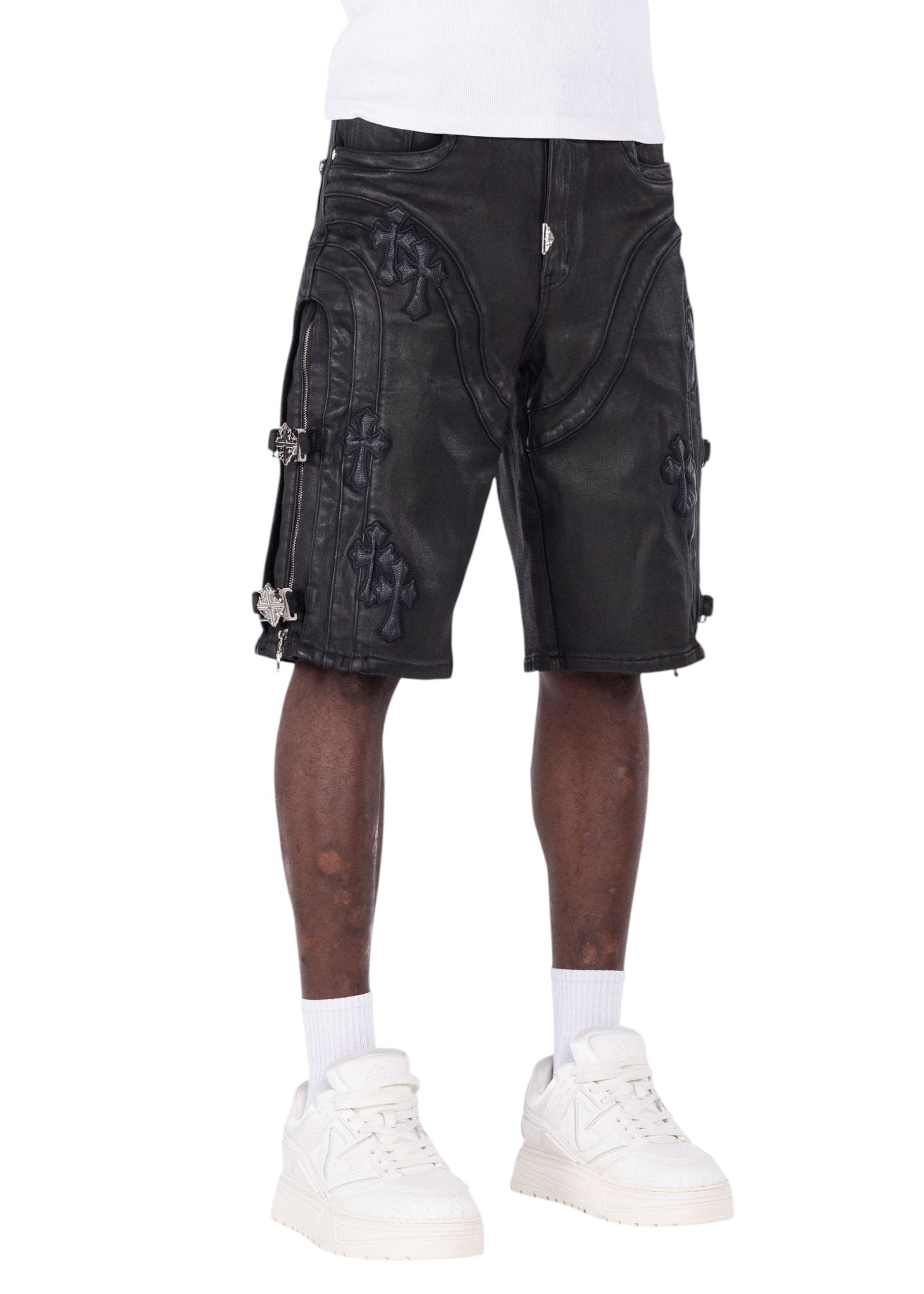 Guapi All Black Cross Buckle Shorts from On Time Fashions – Shorts by HAVEN, Birmingham AL’s 1 fashion store and premier destination for streetwear, suits, kids fashion, and big & tall