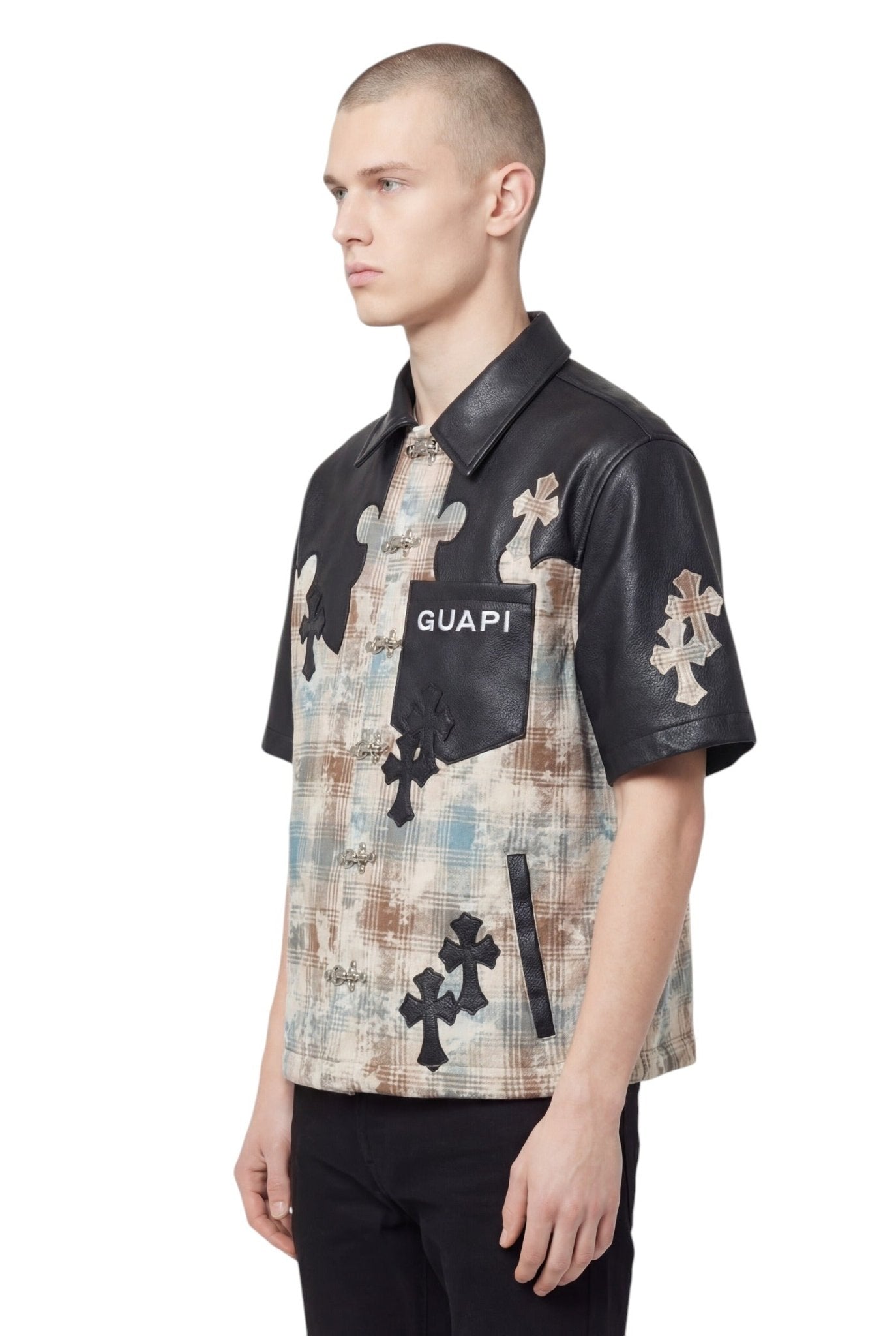 Guapi Cross Patch Shirt from On Time Fashions – Streetwear Shirt by HAVEN, Birmingham AL’s 1 fashion store and premier destination for streetwear, suits, kids fashion, and big & tall