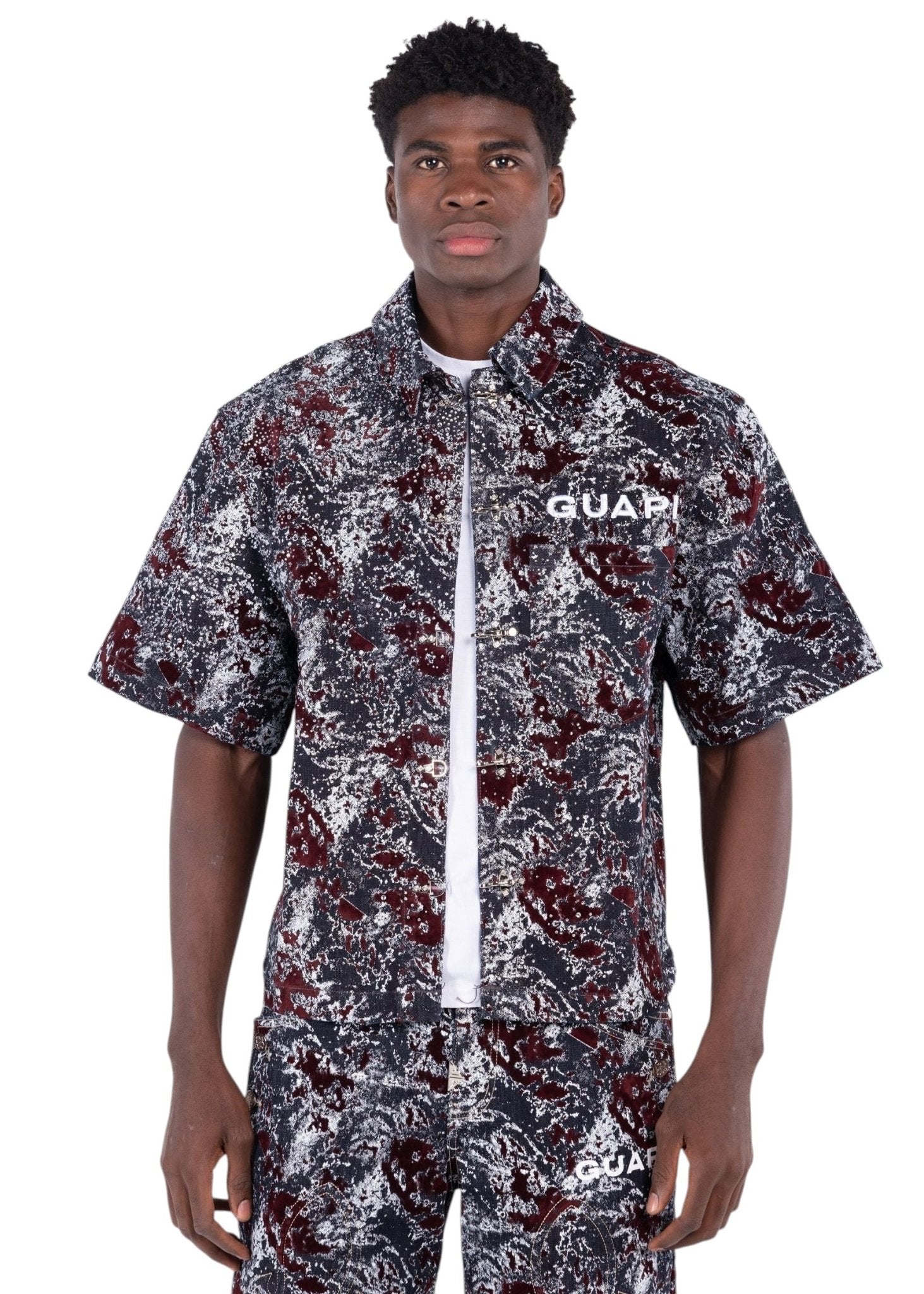 Guapi Wine Red Laser Velvet Shirt from On Time Fashions – Streetwear Shirt by HAVEN, Birmingham AL’s 1 fashion store and premier destination for streetwear, suits, kids fashion, and big & tall