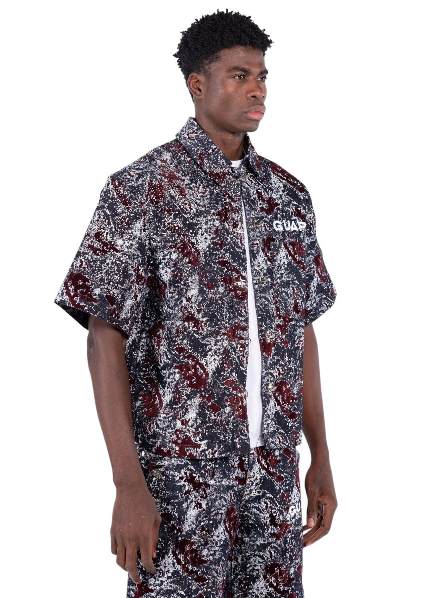 Guapi Wine Red Laser Velvet Shirt from On Time Fashions – Streetwear Shirt by HAVEN, Birmingham AL’s 1 fashion store and premier destination for streetwear, suits, kids fashion, and big & tall