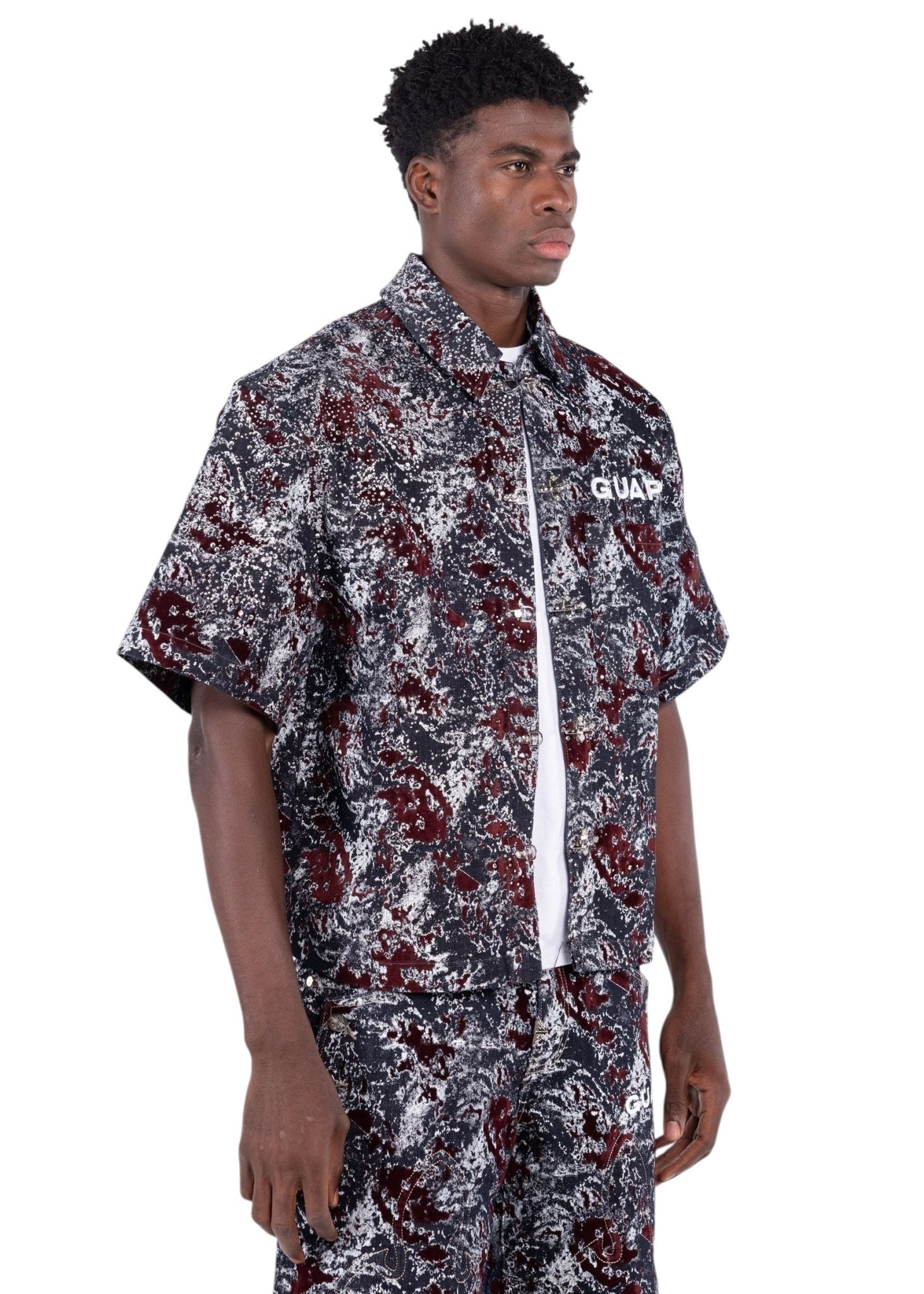 Guapi Wine Red Laser Velvet Shirt from On Time Fashions – Streetwear Shirt by HAVEN, Birmingham AL’s 1 fashion store and premier destination for streetwear, suits, kids fashion, and big & tall