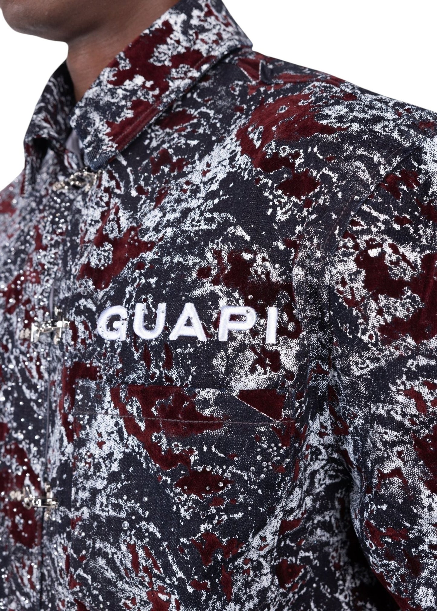 Guapi Wine Red Laser Velvet Shirt from On Time Fashions – Streetwear Shirt by HAVEN, Birmingham AL’s 1 fashion store and premier destination for streetwear, suits, kids fashion, and big & tall