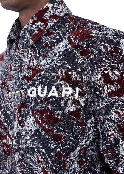 Guapi Wine Red Laser Velvet Shirt from On Time Fashions – Streetwear Shirt by HAVEN, Birmingham AL’s 1 fashion store and premier destination for streetwear, suits, kids fashion, and big & tall
