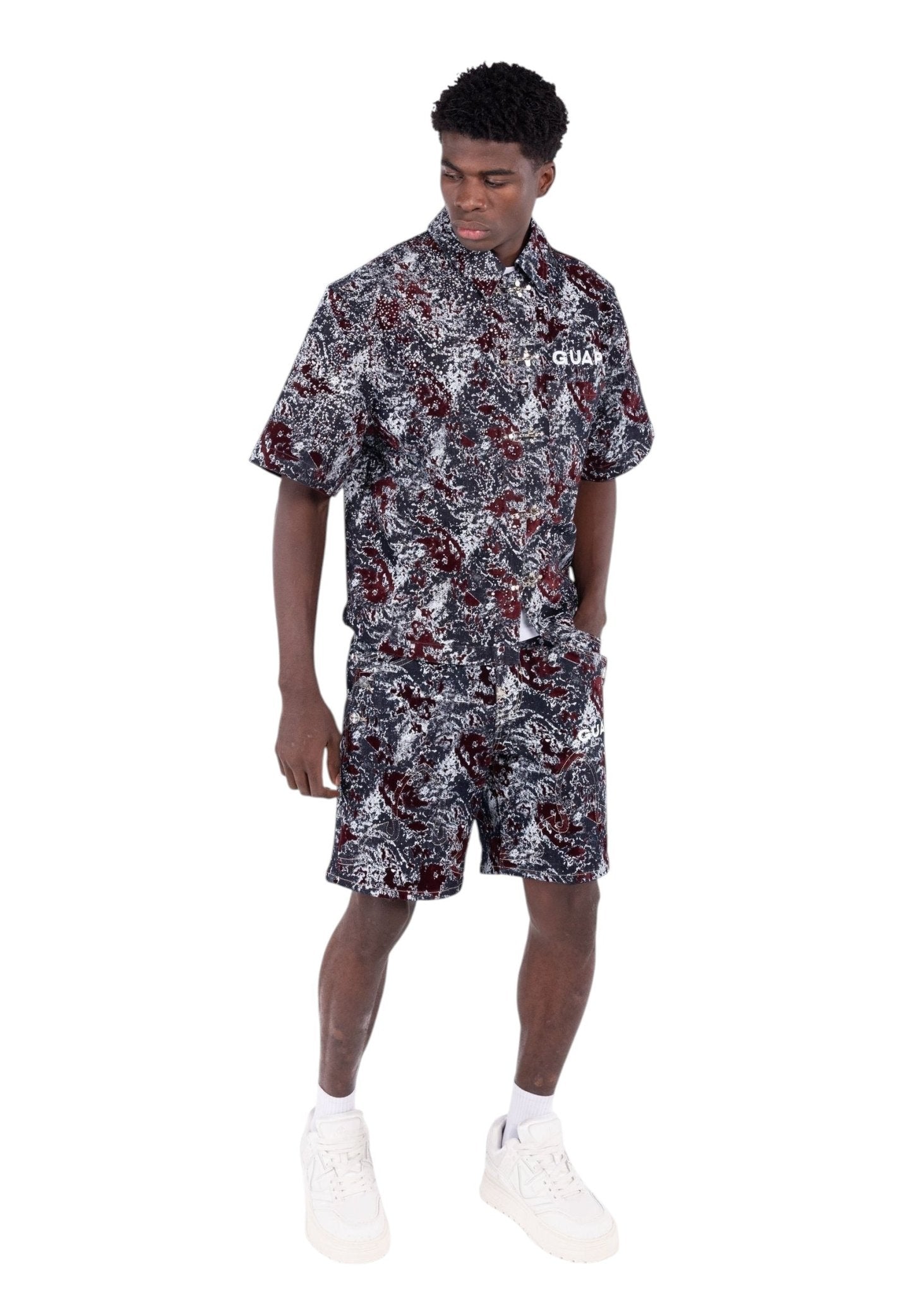 Guapi Wine Red Laser Velvet Shorts from On Time Fashions – Shorts by HAVEN, Birmingham AL’s 1 fashion store and premier destination for streetwear, suits, kids fashion, and big & tall