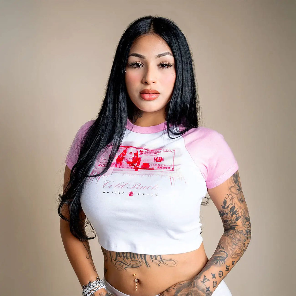Hasta Muerte Pink Cold Bucks Women's Crop Raglan Tee by Hasta Muerte