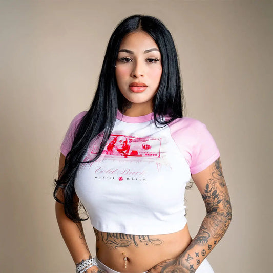Hasta Muerte Pink Cold Bucks Women's Crop Raglan Tee by Hasta Muerte