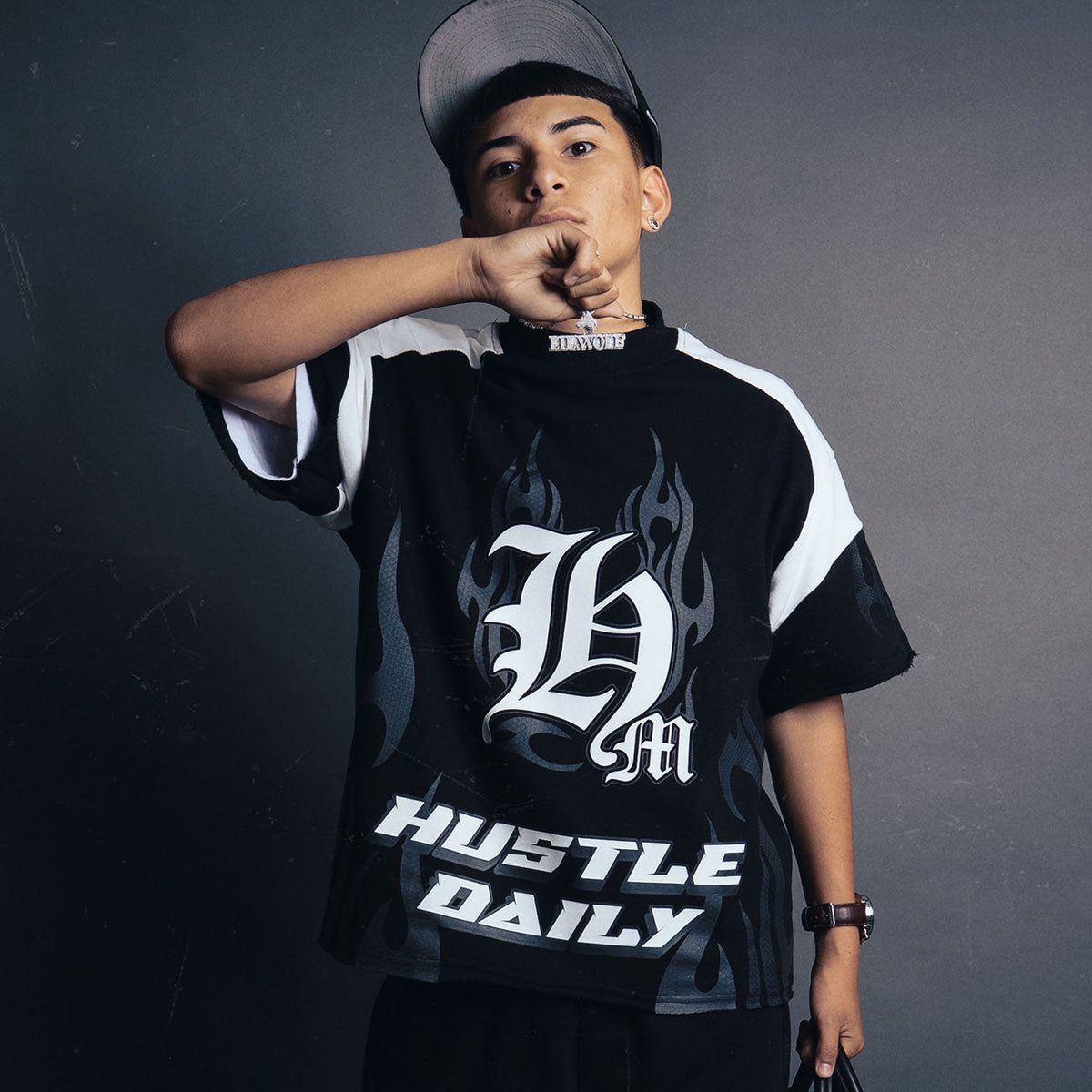 HUSTLE DAILY MOTO JERSEY — BLACK/WHITE