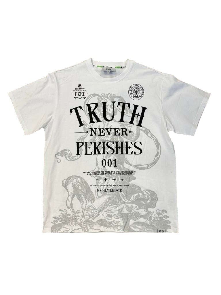 Highly Undrtd Kids Truth NVR Perishes Tee from On Time Fashions – T-shirt by S & J Company, Inc., Birmingham AL’s 1 fashion store and premier destination for streetwear, suits, kids fashion, and big & tall