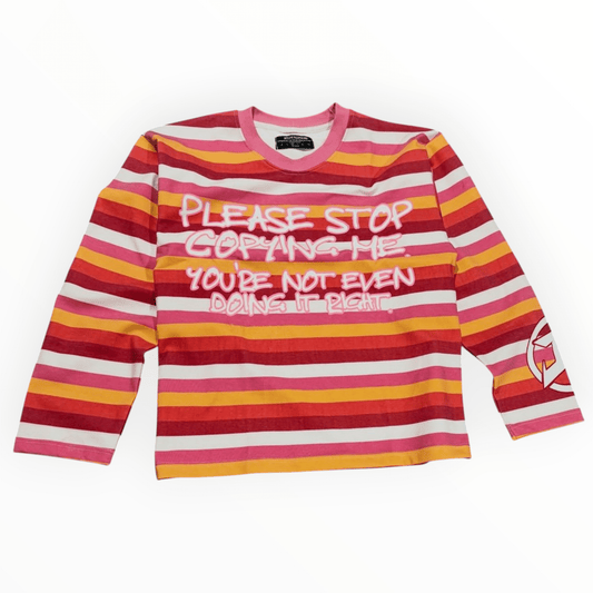 Jetlyfe Stop Copying Me striped long-sleeve graphic tee, front view