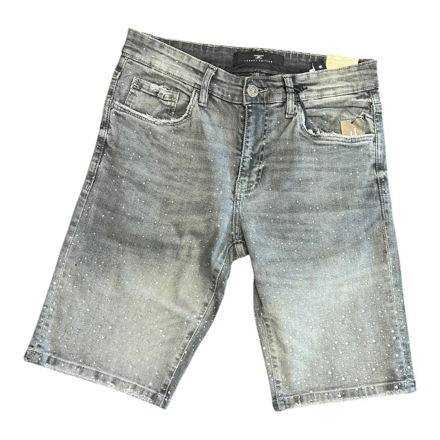 Jordan Craig J108S Radiant crystal denim shorts in Smoked Grey, front view