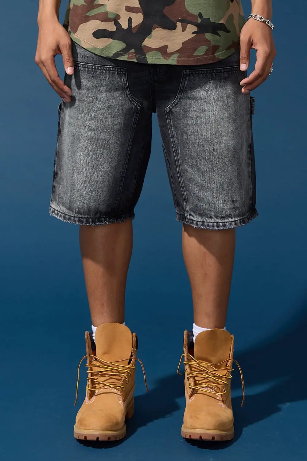 Jordan Craig Brian Fit carpenter shorts in Black Shadow, front view