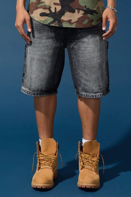 Jordan Craig Brian Fit carpenter shorts in Black Shadow, front view