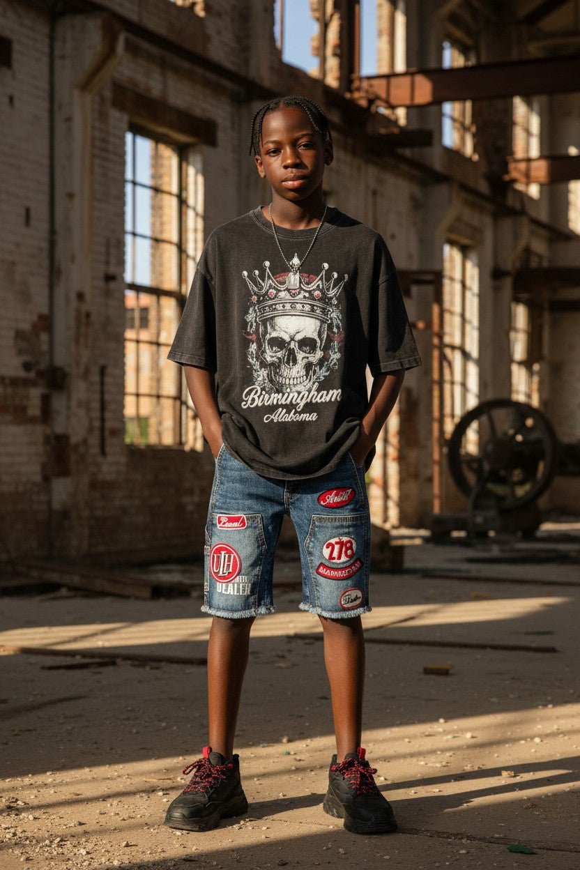 Jordan Craig Kids Local Art Dealer Jean Short from On Time Fashions – Kid's Shorts by Jordan Craig, Birmingham AL’s 1 fashion store and premier destination for streetwear, suits, kids fashion, and big & tall