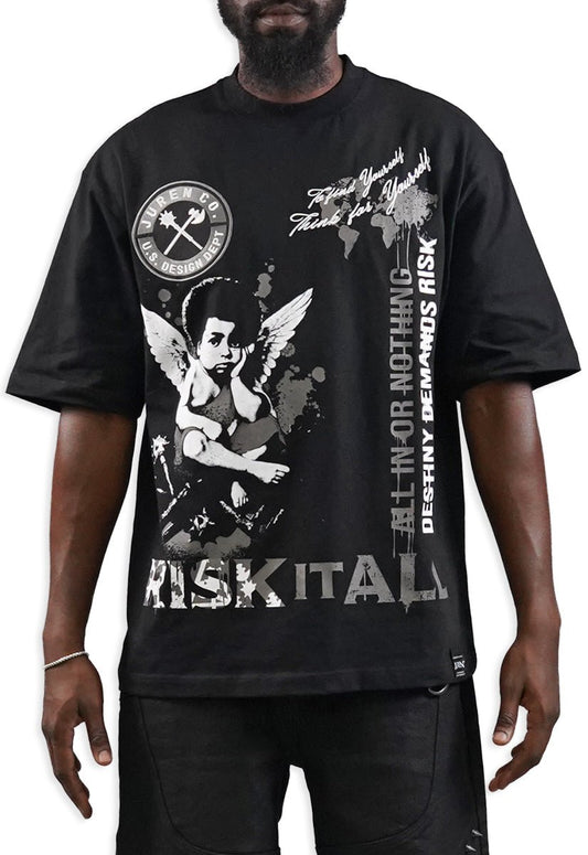 Juren Risk It All Black Shirt from On Time Fashions – Graphic Tee by Juren, Birmingham AL’s 1 fashion store and premier destination for streetwear, suits, kids fashion, and big & tall
