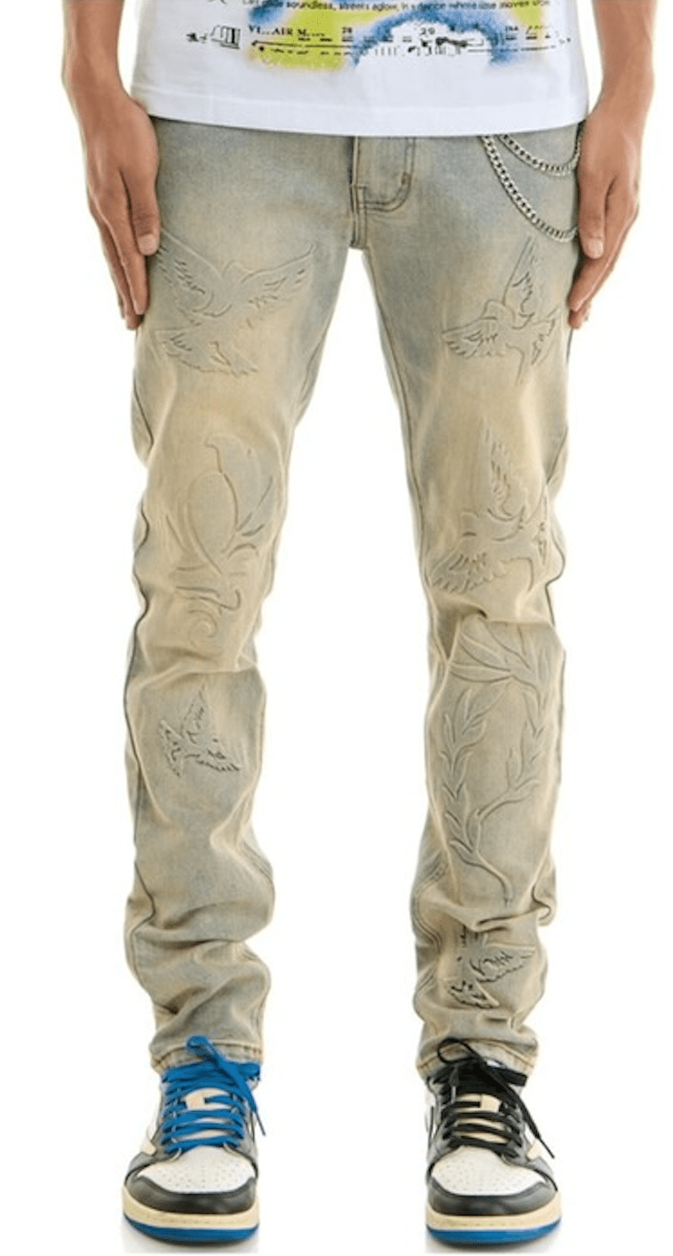 KDNK 3D Peace Jeans from On Time Fashions – Jeans by KDNK, Birmingham AL’s 1 fashion store and premier destination for streetwear, suits, kids fashion, and big & tall