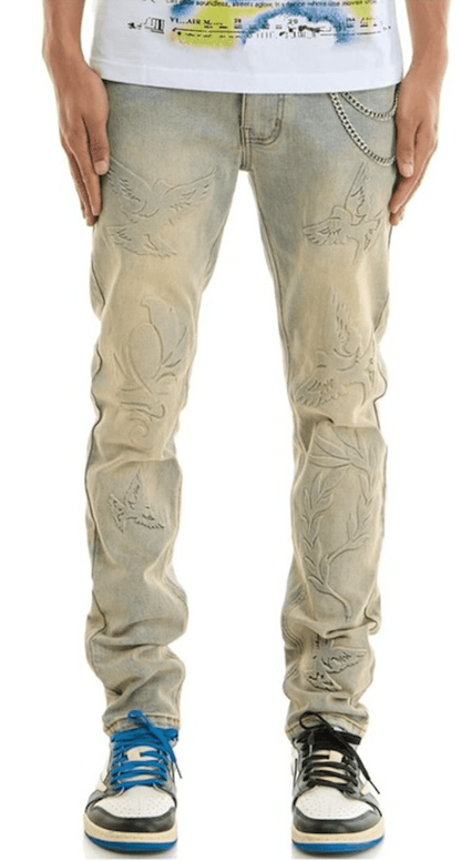 KDNK 3D Peace Jeans from On Time Fashions – Jeans by KDNK, Birmingham AL’s 1 fashion store and premier destination for streetwear, suits, kids fashion, and big & tall