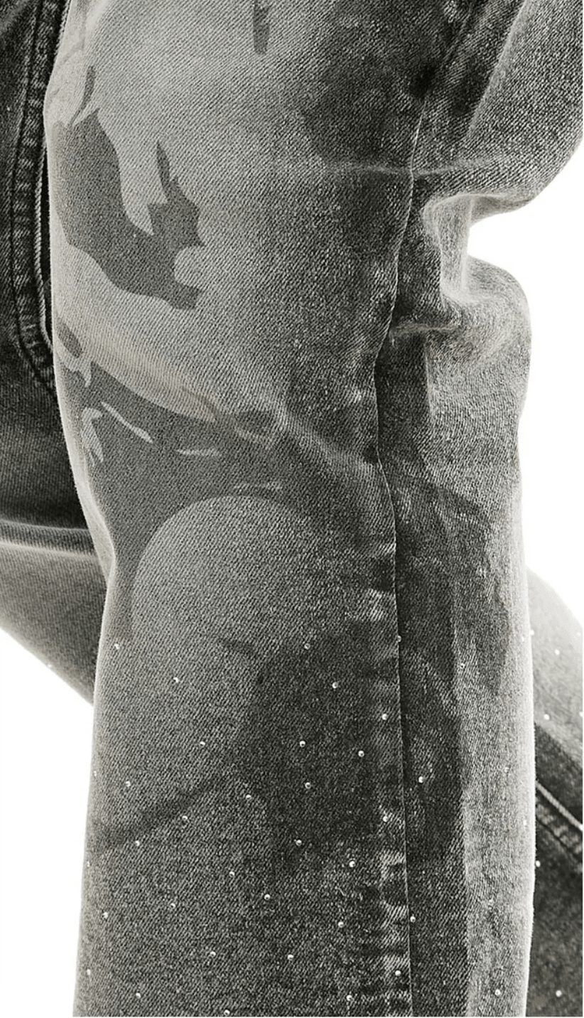 KDNK Angel Rhinestone Jeans from On Time Fashions – Jeans by KDNK, Birmingham AL’s 1 fashion store and premier destination for streetwear, suits, kids fashion, and big & tall