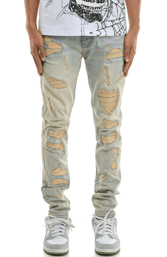 KDNK Dune Embroidered Skinny Jeans from On Time Fashions – Jeans by KDNK, Birmingham AL’s 1 fashion store and premier destination for streetwear, suits, kids fashion, and big & tall