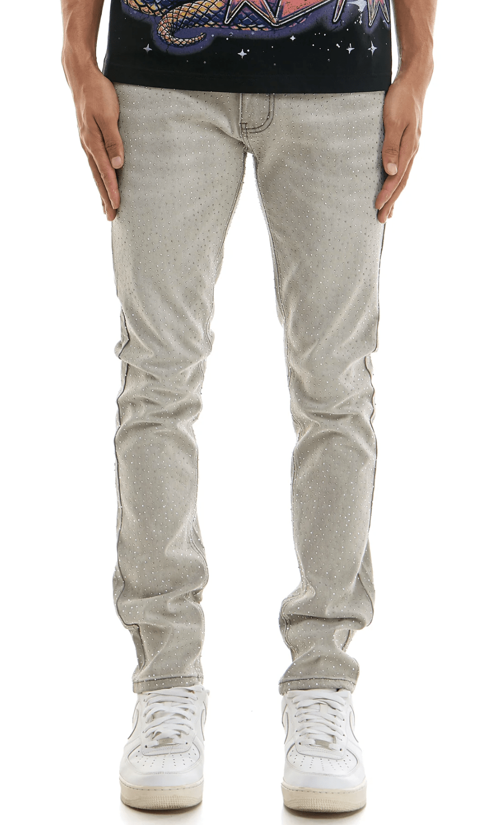 KDNK Rhinestone Skinny Jeans from On Time Fashions – Jeans by KDNK, Birmingham AL’s 1 fashion store and premier destination for streetwear, suits, kids fashion, and big & tall