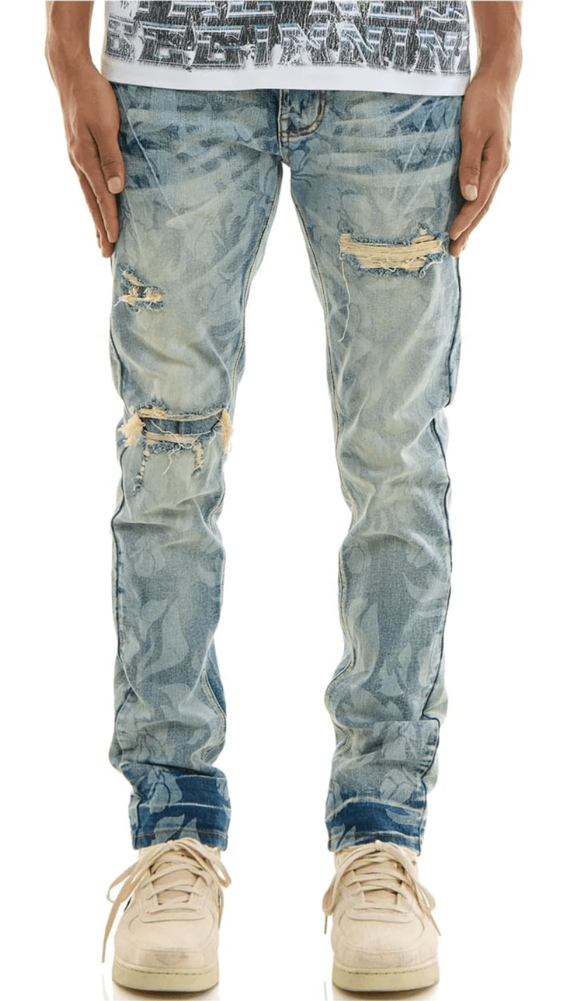 KDNK Skinny Printed Jeans from On Time Fashions – Jeans by KDNK, Birmingham AL’s 1 fashion store and premier destination for streetwear, suits, kids fashion, and big & tall