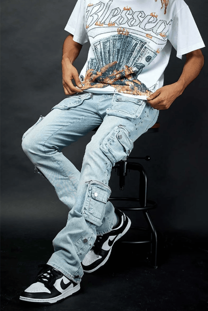 KDNK Stud Cargo Jeans from On Time Fashions – Jeans by KDNK, Birmingham AL’s 1 fashion store and premier destination for streetwear, suits, kids fashion, and big & tall
