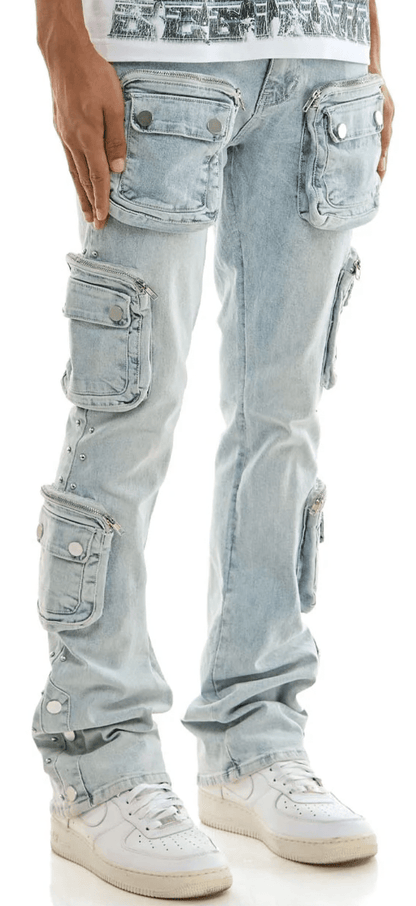KDNK Stud Cargo Jeans from On Time Fashions – Jeans by KDNK, Birmingham AL’s 1 fashion store and premier destination for streetwear, suits, kids fashion, and big & tall