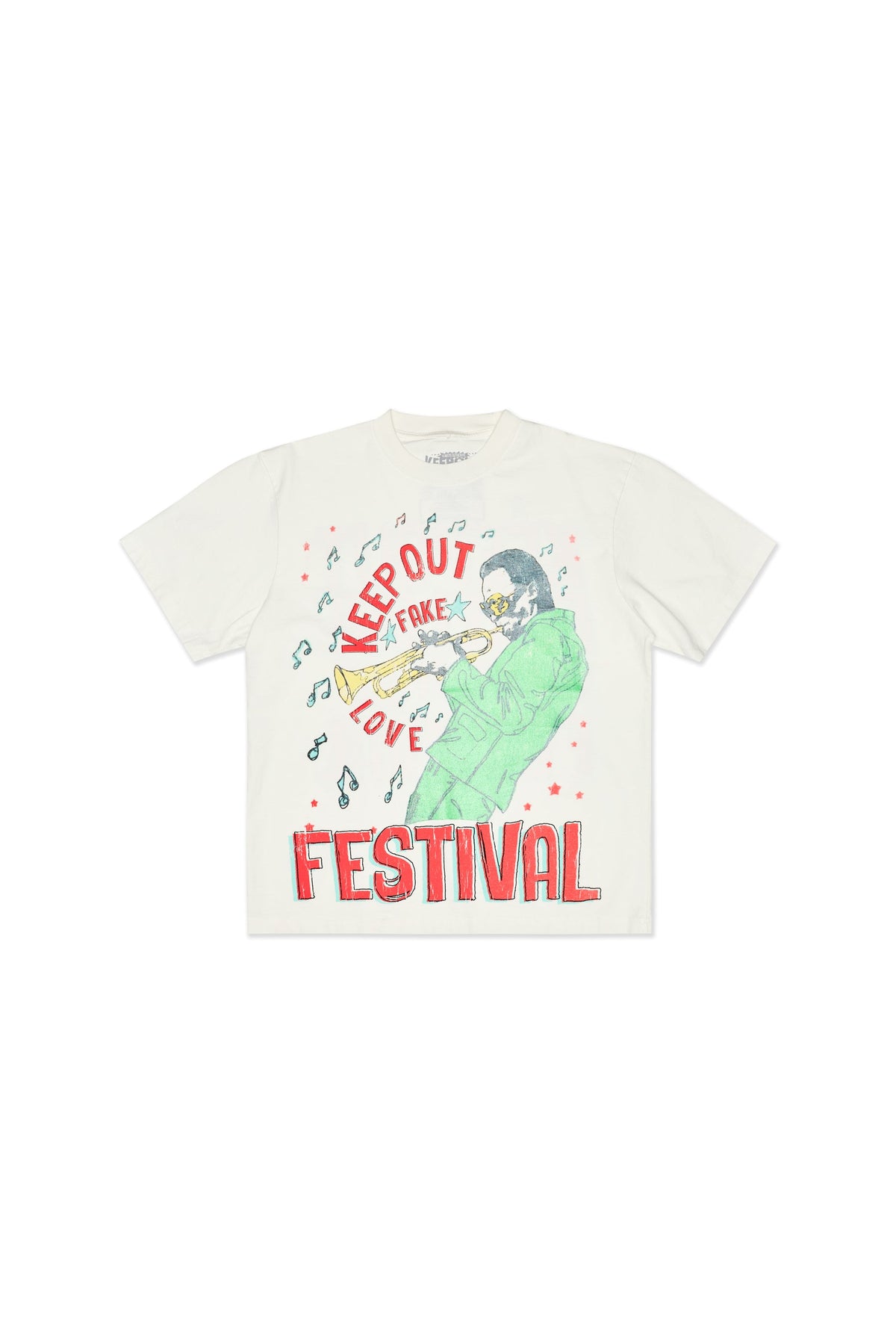 Keep Out Fake Love Peace Festival KOFL01-10128 tee in Off White, front view