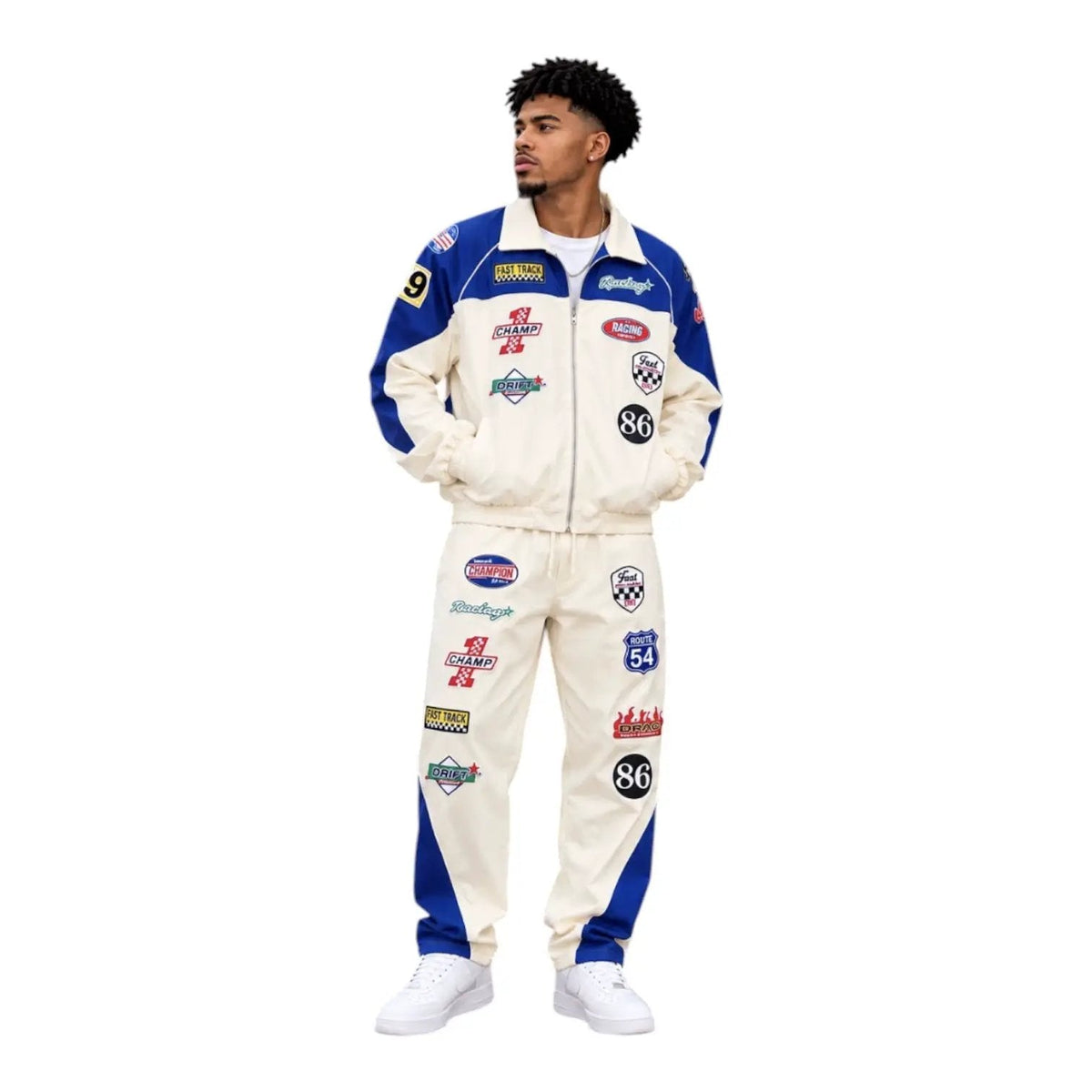 Kindred Nylon Patches Jacket & Pants Set – Beige/Royal