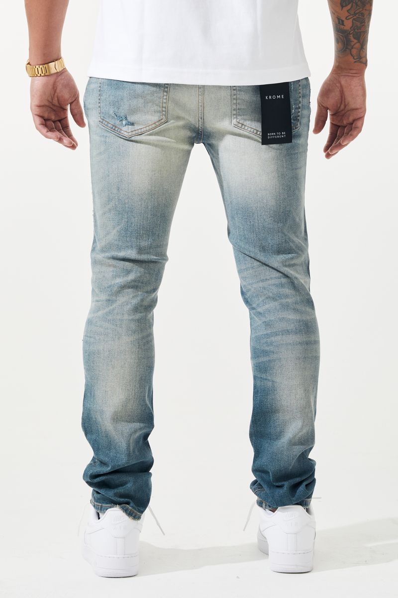 Krome Ripped Off Jean – 3019 from On Time Fashions – jeans by Krome, Birmingham AL’s 1 fashion store and premier destination for streetwear, suits, kids fashion, and big & tall