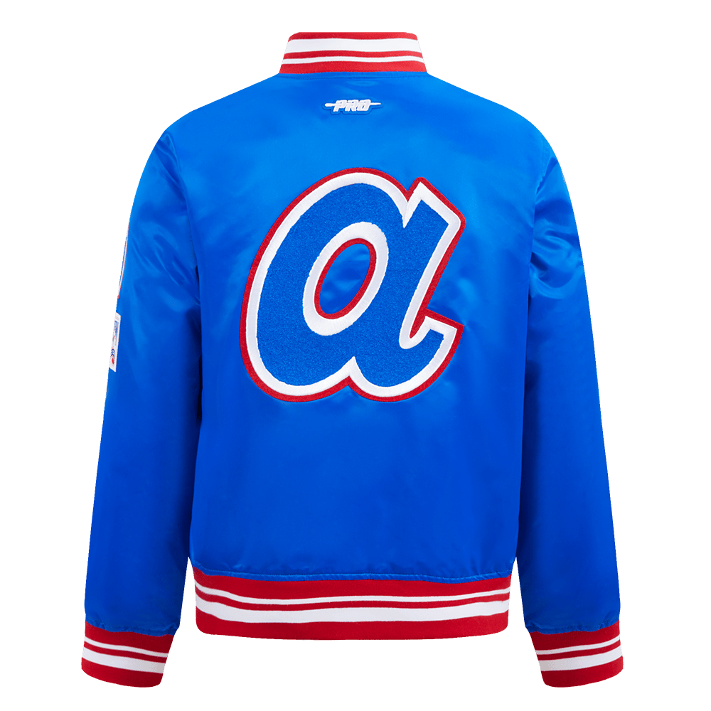 Pro Standard kids Atlanta Braves Retro Classic satin jacket in Royal Blue/Red, back