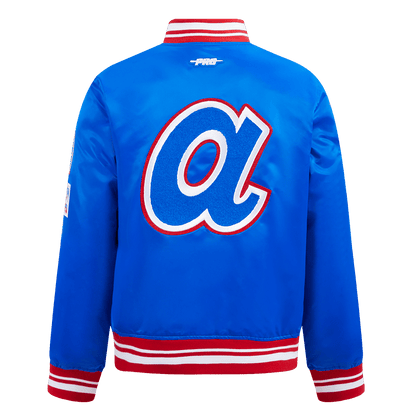 Pro Standard kids Atlanta Braves Retro Classic satin jacket in Royal Blue/Red, back