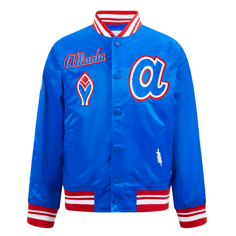 Pro Standard kids Atlanta Braves Retro Classic satin jacket in Royal Blue/Red, front