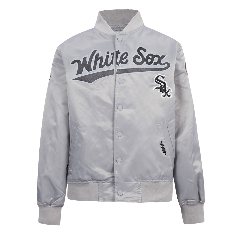 Pro Standard kids Chicago White Sox Classic Chenille satin jacket in Silver, front