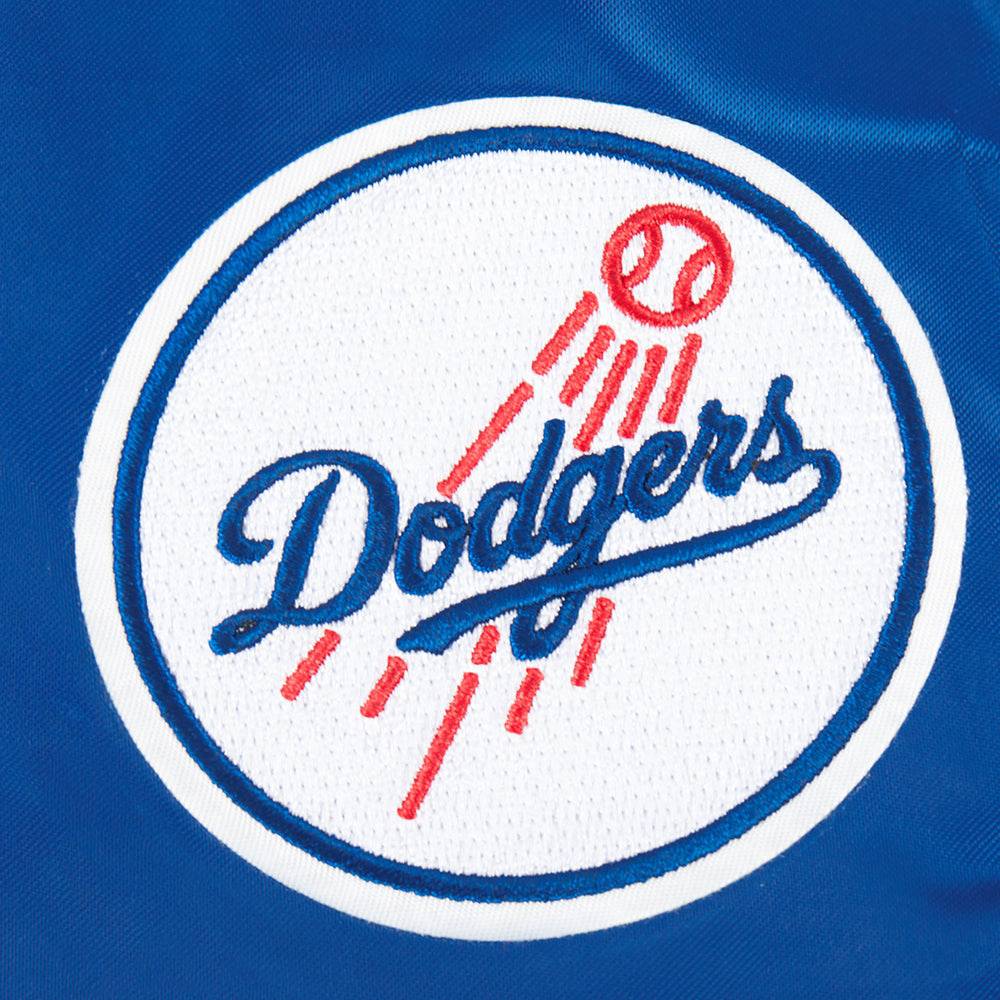 Pro Standard kids Los Angeles Dodgers Classic Chenille satin jacket in Dodger Blue, sleeve patch detail