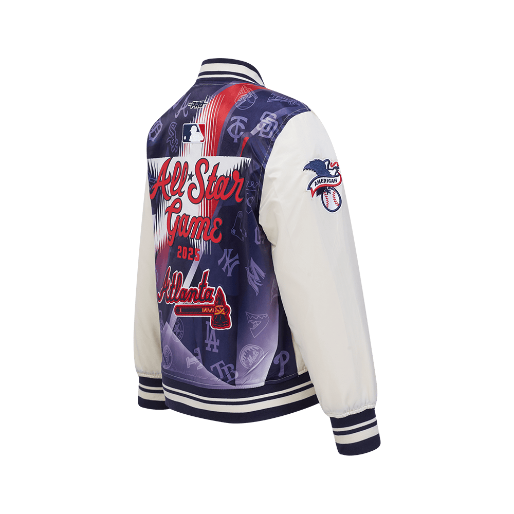 Pro Standard kids MLB All-Star 2025 satin jacket in Eggshell/Midnight Navy, back angle