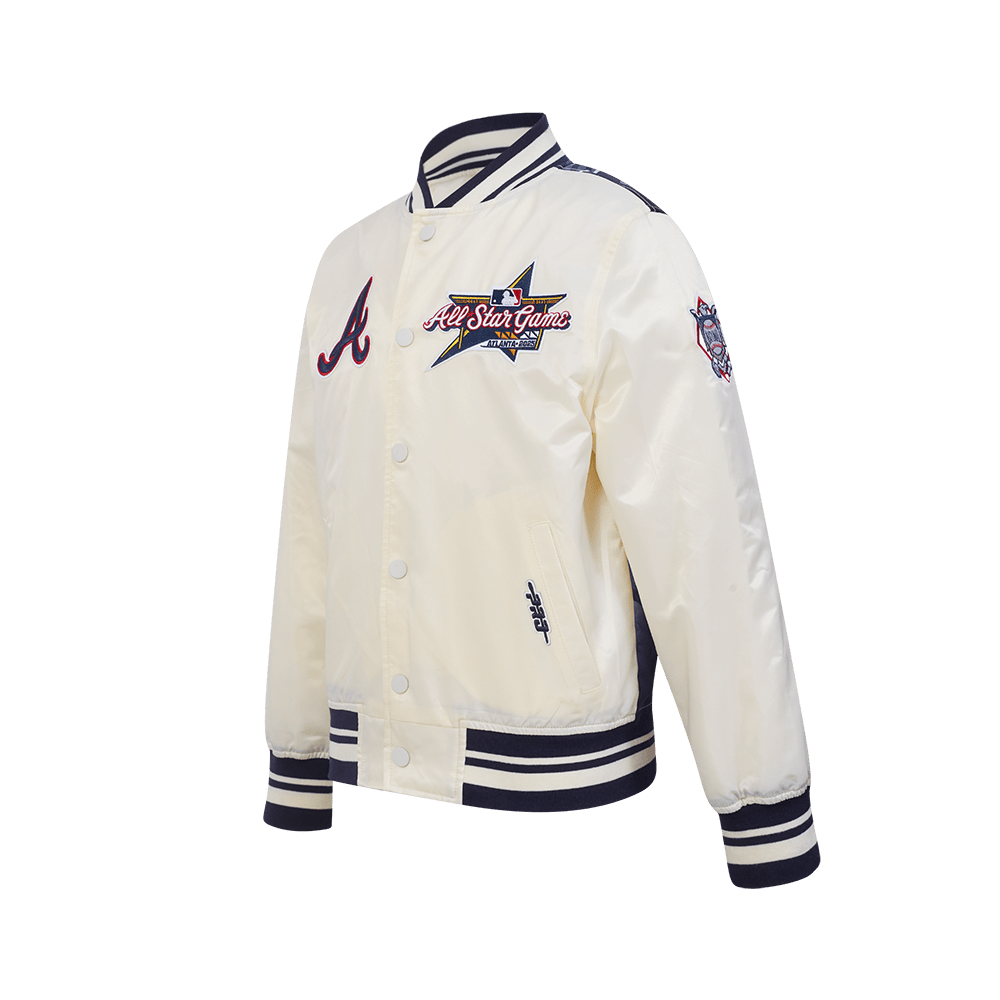 Pro Standard kids MLB All-Star 2025 satin jacket in Eggshell/Midnight Navy, front angle