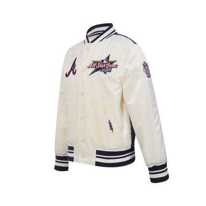 Pro Standard kids MLB All-Star 2025 satin jacket in Eggshell/Midnight Navy, front angle