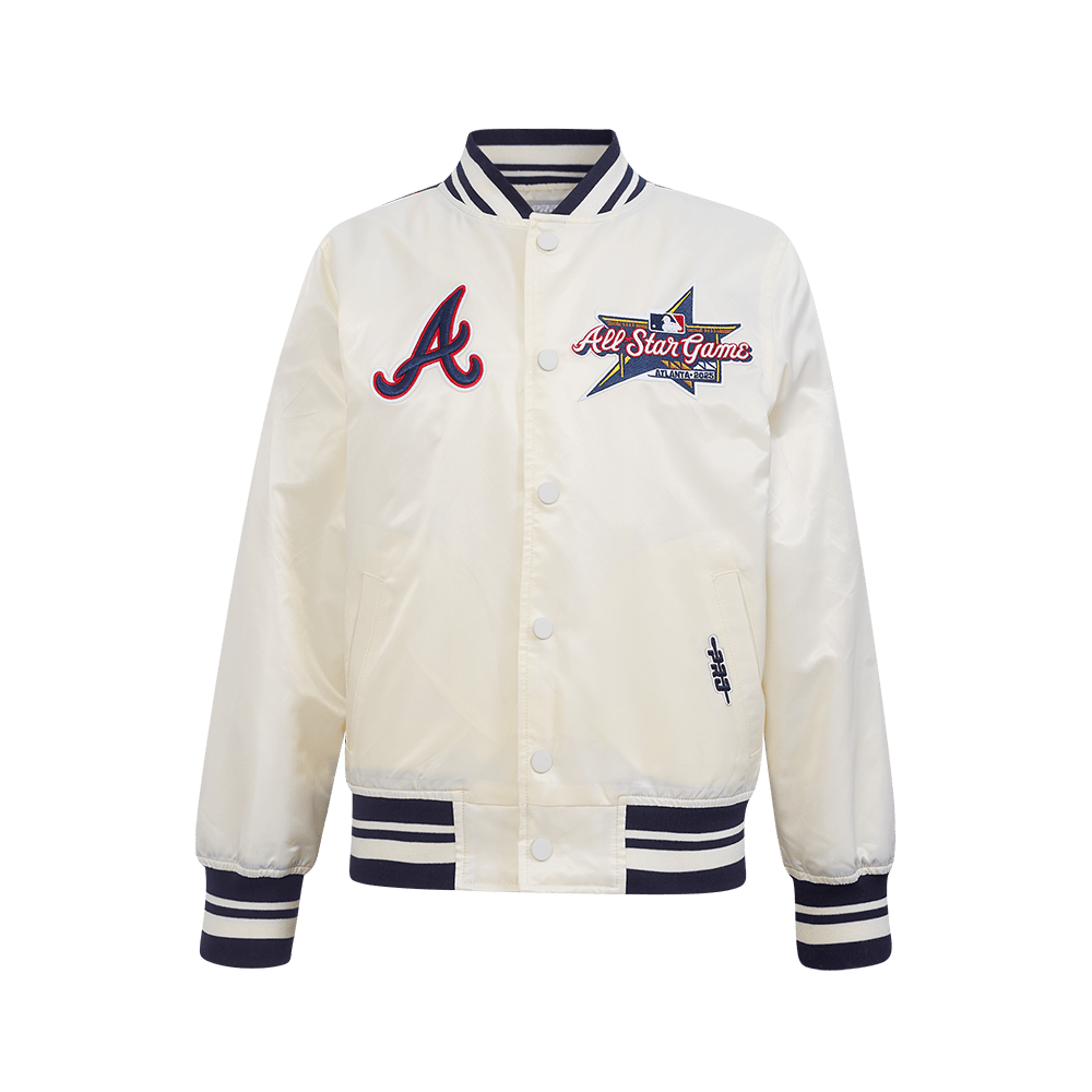 Pro Standard kids MLB All-Star 2025 satin jacket in Eggshell/Midnight Navy, front