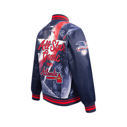 Pro Standard kids MLB All-Star 2025 satin jacket in Midnight Navy/Red/Midnight Navy, back angle