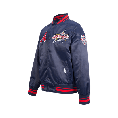 Pro Standard kids MLB All-Star 2025 satin jacket in Midnight Navy/Red/Midnight Navy, front angle