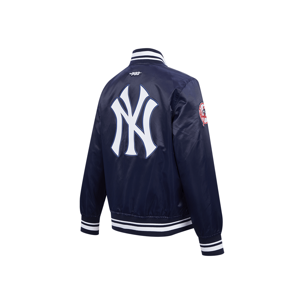 Pro Standard kids New York Yankees Script Tail satin jacket in Midnight Navy, back angle