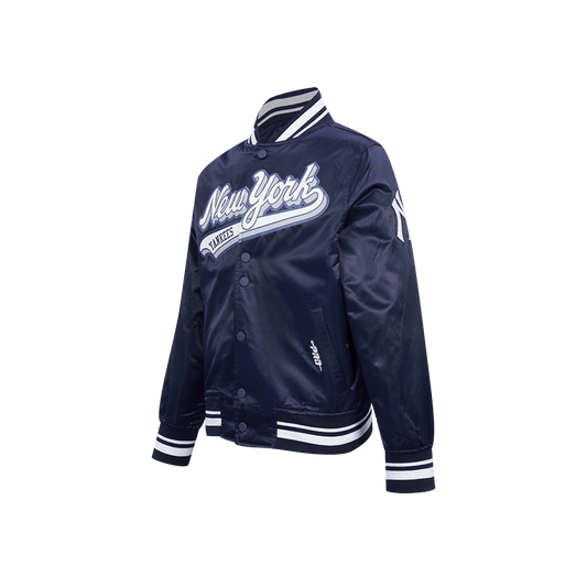 Pro Standard kids New York Yankees Script Tail satin jacket in Midnight Navy, front angle