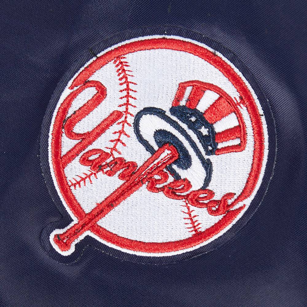 Pro Standard kids New York Yankees Script Tail satin jacket in Midnight Navy, sleeve patch detail